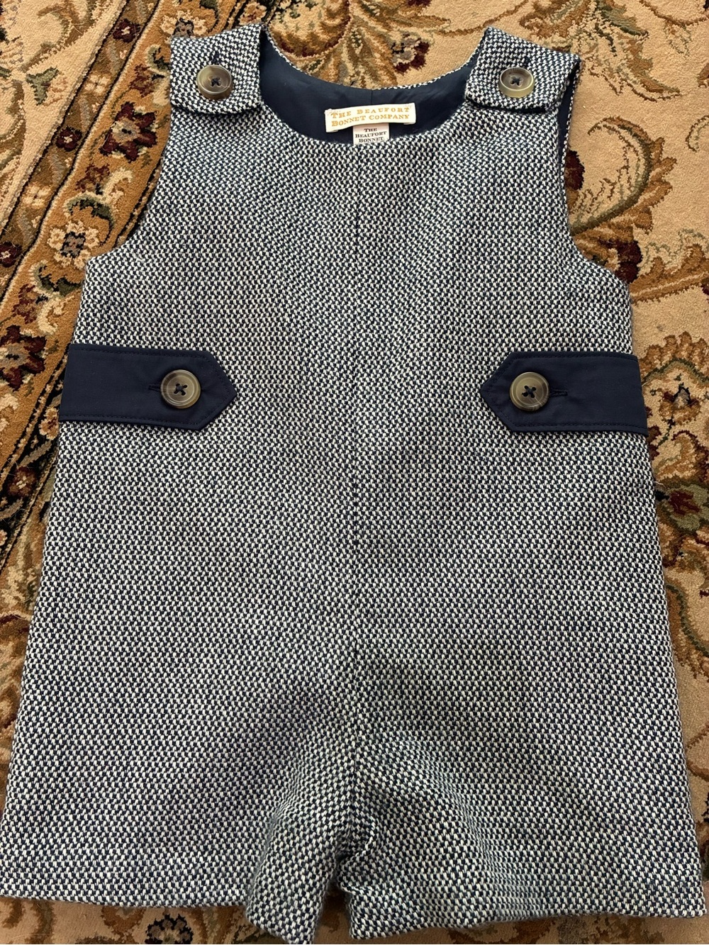 The Beaufort Bonnet Company Navy & White Knit Baby Shortall